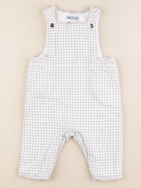 Jacadi White Overalls with Navy Grid Print